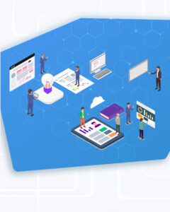 デジタルデバイスと人々が繋がるビジネス・テクノロジーのイメージイラスト