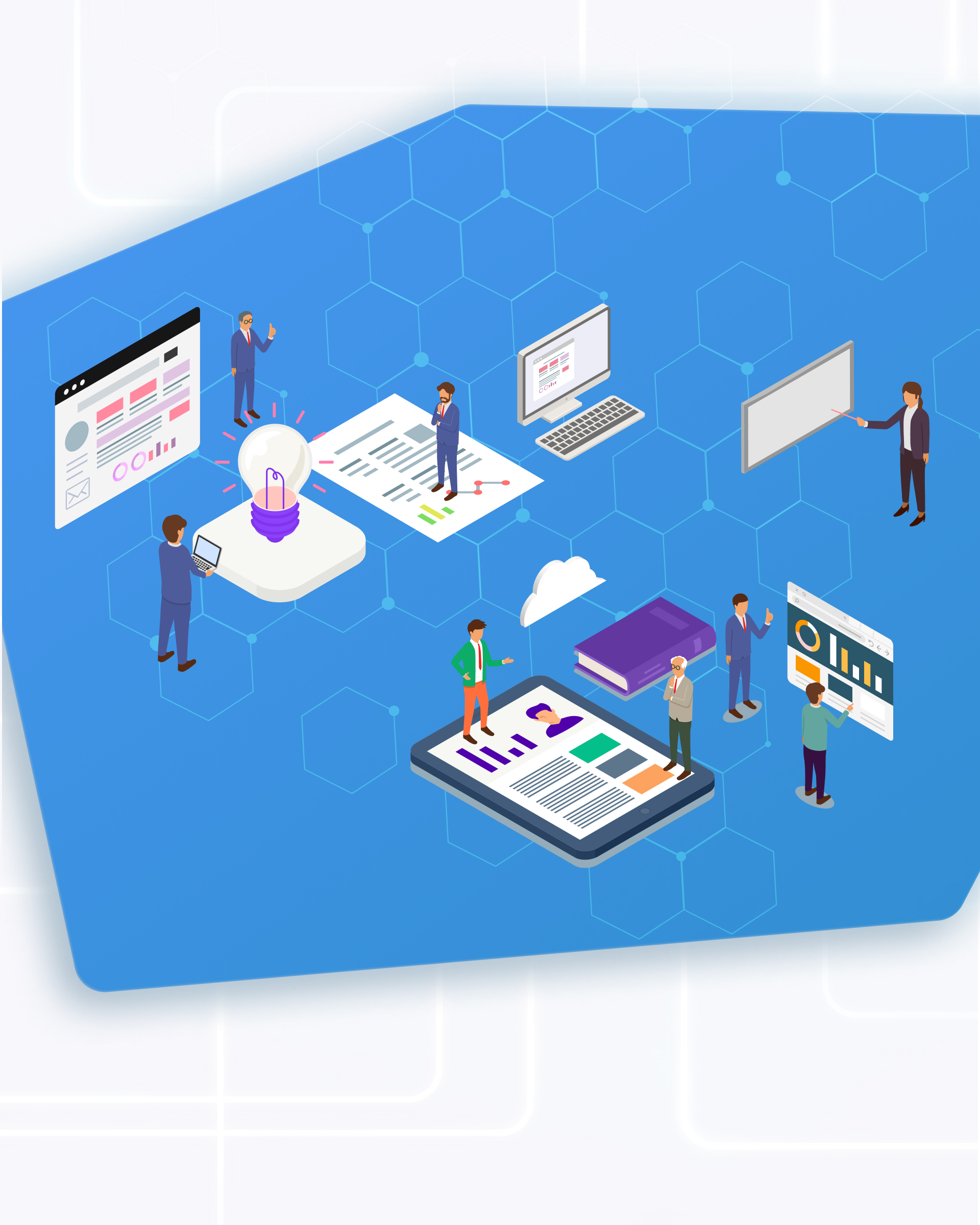 デジタルデバイスと人々が繋がるビジネス・テクノロジーのイメージイラスト